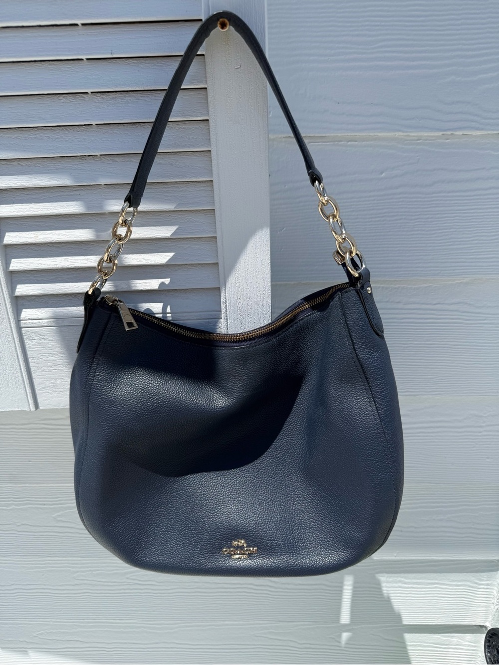 Coach Navy Pebbled Leather Hobo with Gold Hardware - Picture 8 of 8